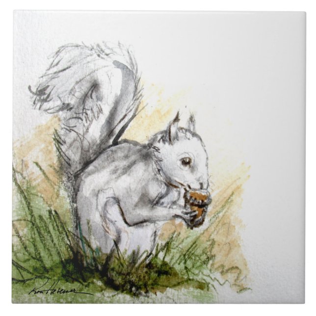 Squirrel Away . . . Ceramic Tile (Front)