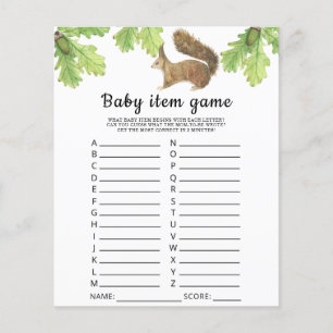 Squirrel Baby Item Game. Baby Shower Game
