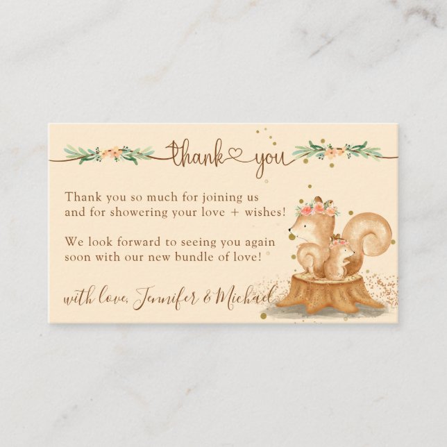 Squirrel Baby Shower New Mummy Thank You Enclosure Card (Front)