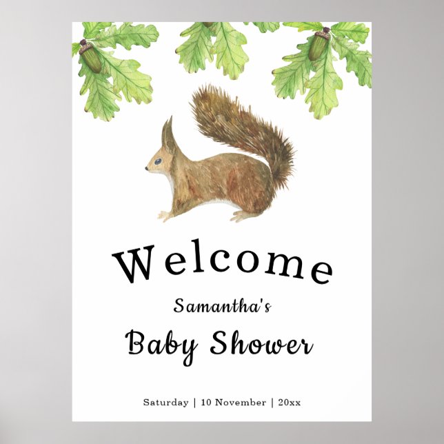 Squirrel Baby shower Welcome Poster (Front)