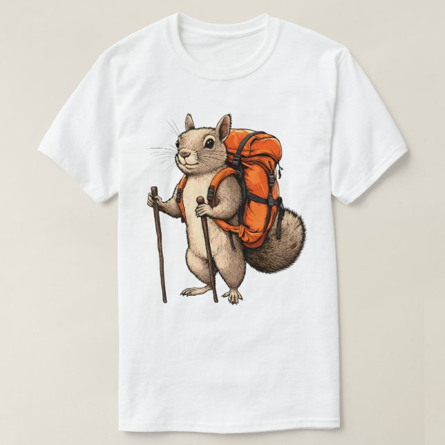 Squirrel Backpacker Hiking Adventure Trekking T-Shirt (Design Front)