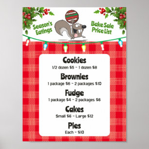 Squirrel bake sale holiday personalised price list poster