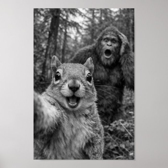 Squirrel Bigfoot Surprised Selfie Poster (Front)