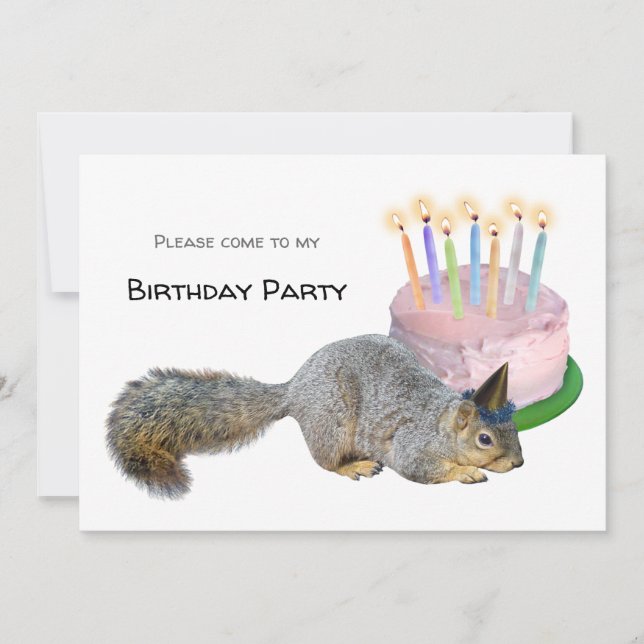Squirrel Birthday Cake Birthday Party Invitation (Front)
