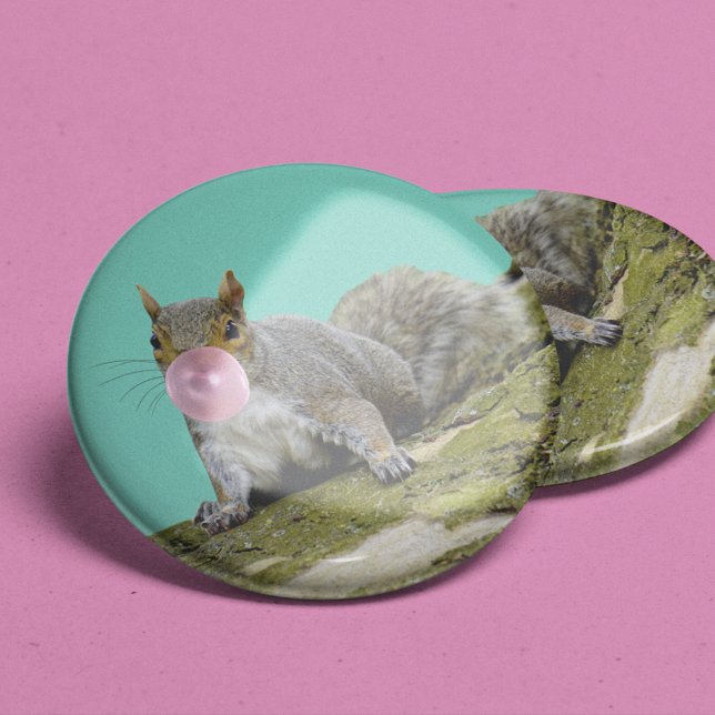 Squirrel Blowing a Bubblegum Bubble Animal Photo 6 Cm Round Badge (Creator Uploaded)