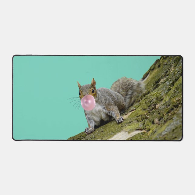 Squirrel Blowing a Bubblegum Bubble Animal Photo Desk Mat (Front)