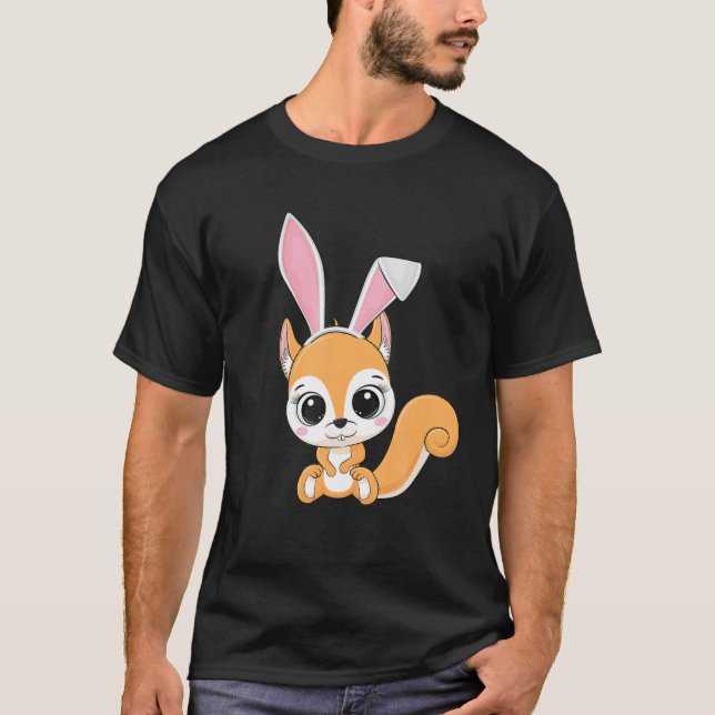Squirrel Bunny Ears Easter Day Cute Animal Boys Gi T-Shirt (Front)