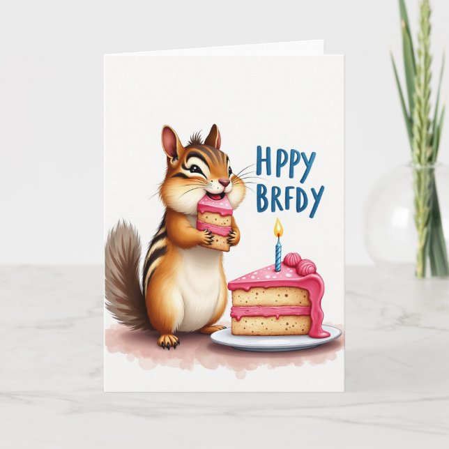Squirrel Cake Birthday Card (Front)
