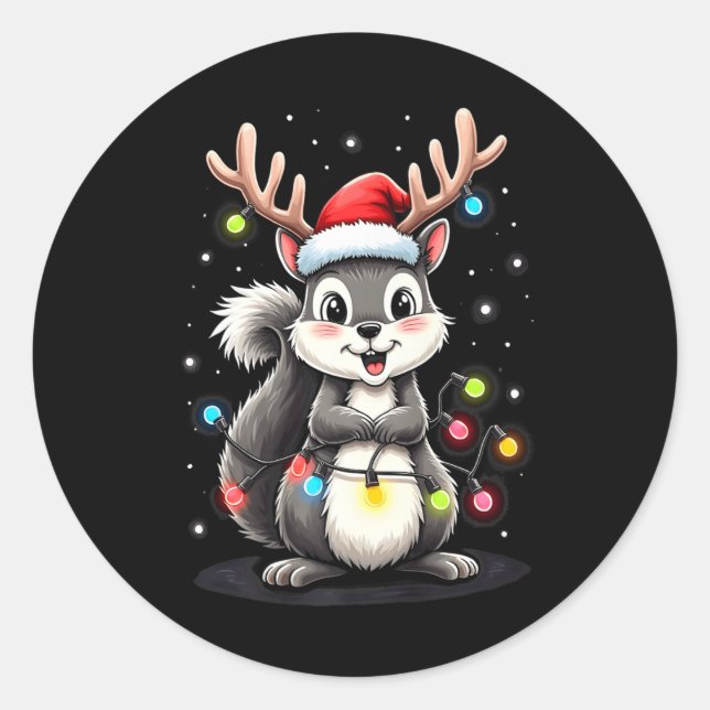 Squirrel Christmas 2024 With Lights &amp; Holiday  Classic Round Sticker (Front)