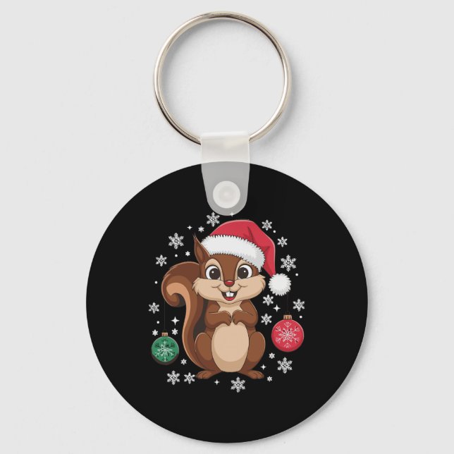 Squirrel Christmas Christmas Xmas Pyjamas  Key Ring (Front)