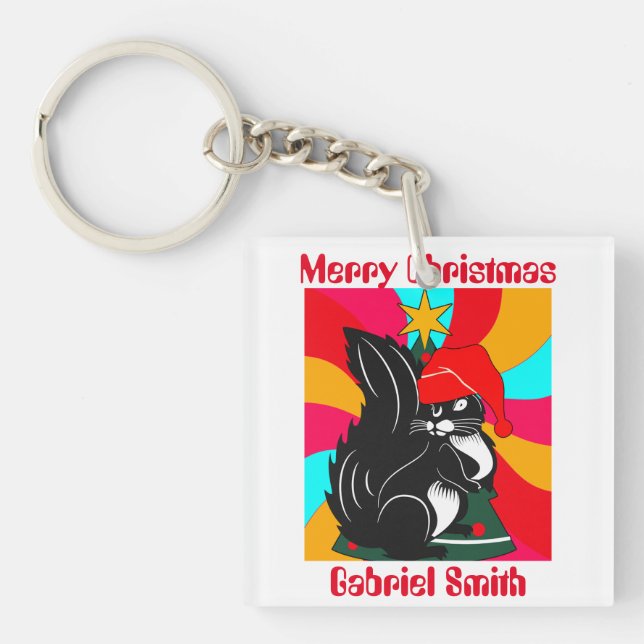 squirrel christmas gifts, personalised name key ring (Front)