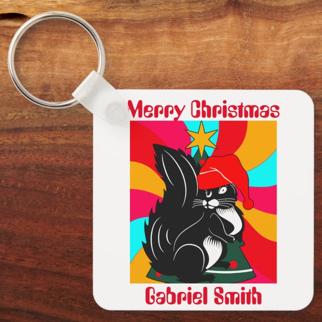 squirrel christmas gifts, personalised name key ring (Front)