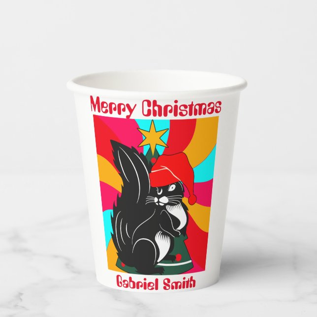 squirrel christmas gifts, personalised name  paper cups (Front)