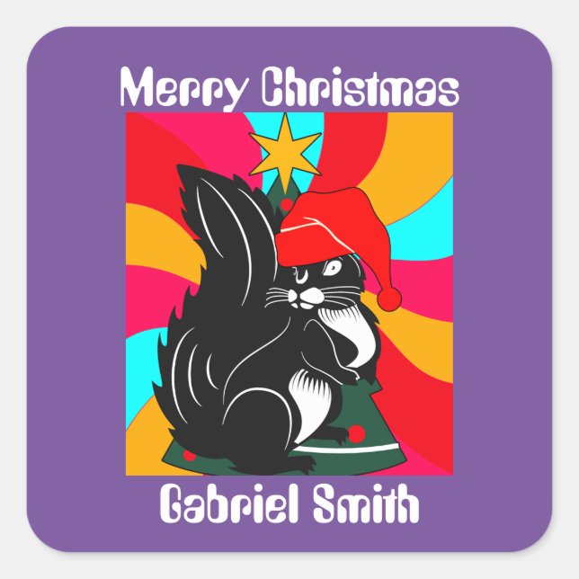 squirrel christmas gifts, personalised name   square sticker (Front)