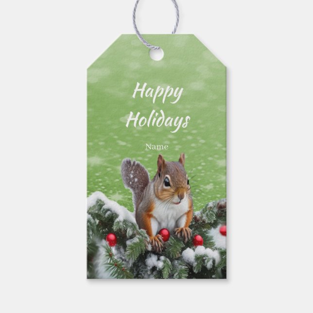 Squirrel Christmas Holidays Gift Tag (Front)