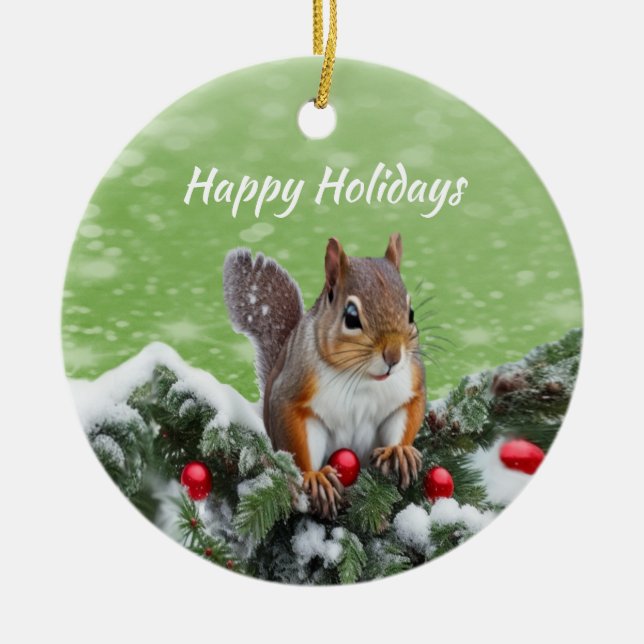 Squirrel Christmas Holidays Ornament (Front)