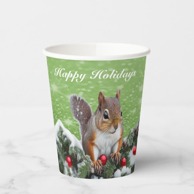 Squirrel Christmas Holidays Paper Cups (Left)