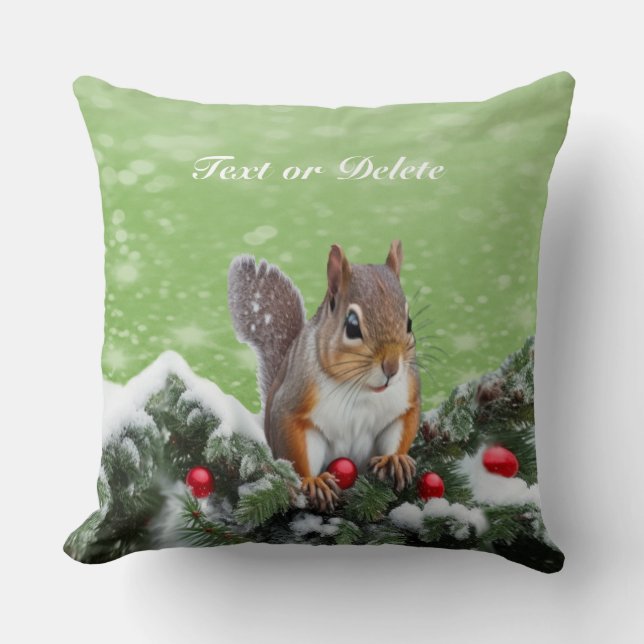 Squirrel Christmas Holidays Throw Pillow (Front)