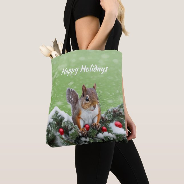 Squirrel Christmas Holidays Tote Bag (Close Up)