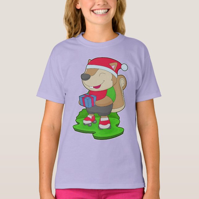 Squirrel Christmas Inline skating T-Shirt (Front)