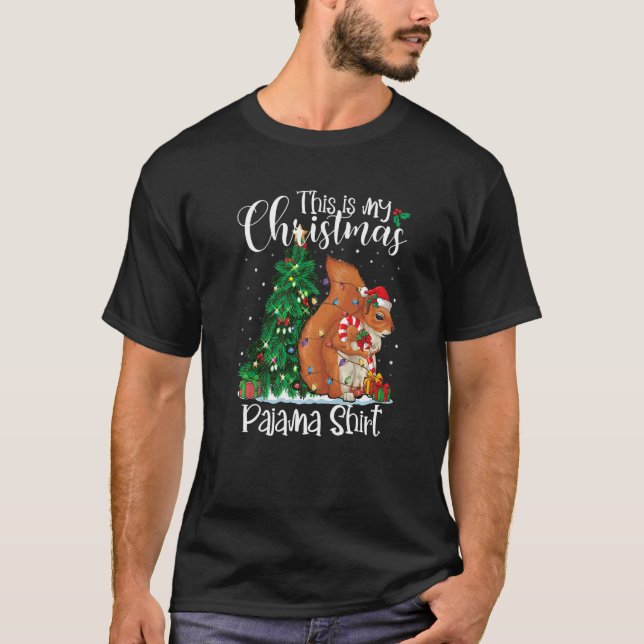 Squirrel Christmas Lights Pajama Squirrel Xmas T-Shirt (Front)