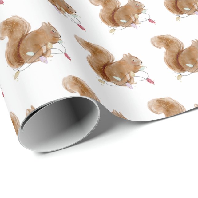 Squirrel Christmas Lights Wrapping Paper (Roll Corner)