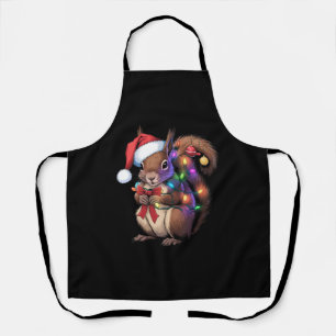 Squirrel Christmas Lights Xmas Party Family Apron