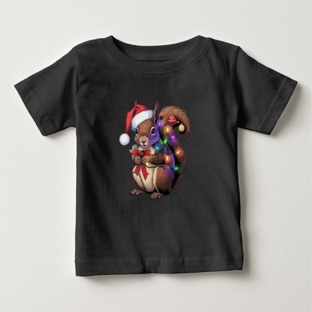 Squirrel Christmas Lights Xmas Party Family Baby T-Shirt (Front)