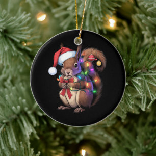 Squirrel Christmas Lights Xmas Party Family Ceramic Ornament