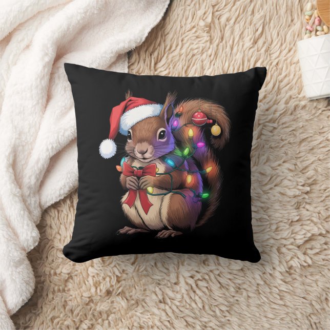 Squirrel Christmas Lights Xmas Party Family Cushion (Blanket)