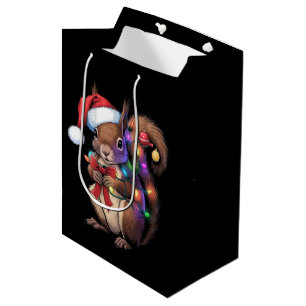 Squirrel Christmas Lights Xmas Party Family Medium Gift Bag