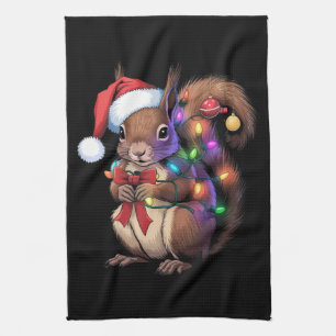 Squirrel Christmas Lights Xmas Party Family Tea Towel