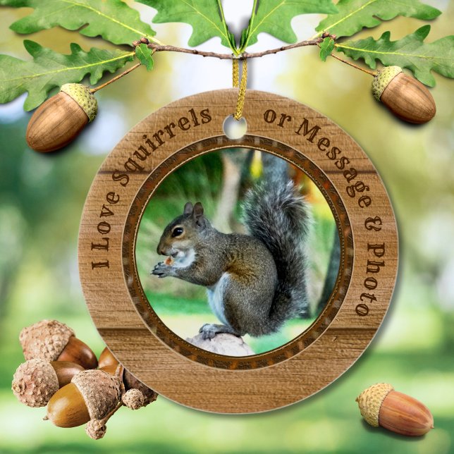 Squirrel Christmas Ornament with Your Text, Photo (Personalized, Squirrel tree ornaments. Christmas squirrel ornaments. Squirrel lover gifts. Squirrels)