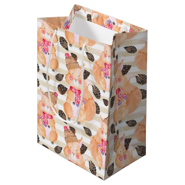 Squirrel Christmas pattern Medium Gift Bag (Front Angled)