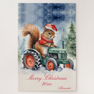 Squirrel Christmas Tractor Jigsaw Puzzle