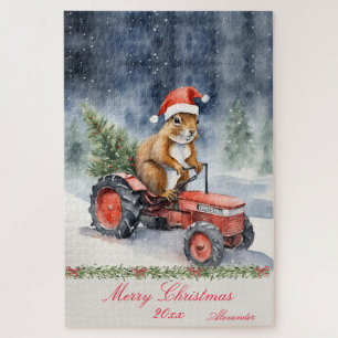 Squirrel Christmas Tractor Personalised Jigsaw Puzzle