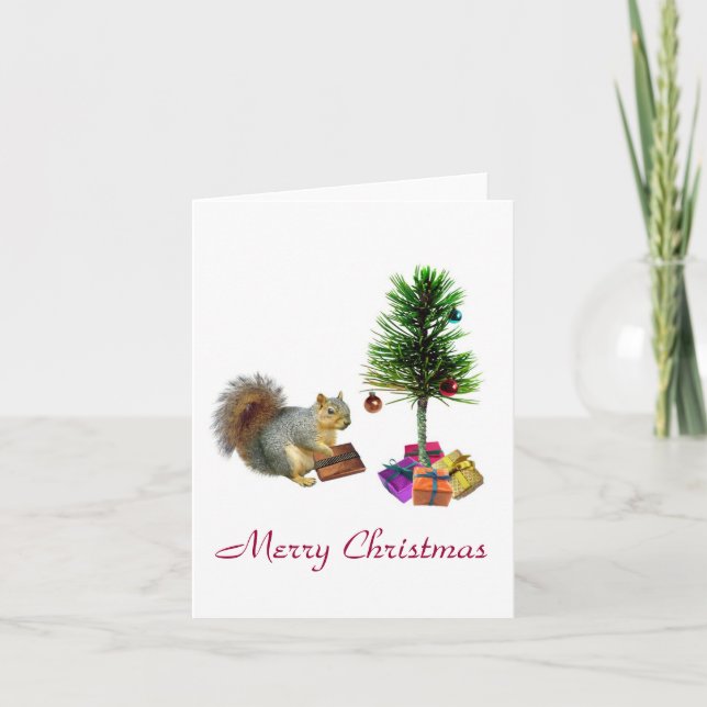 Squirrel Christmas Tree Holiday Card (Front)