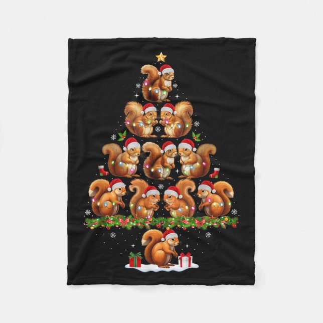 Squirrel Christmas Tree Lights Funny Xmas Family M Fleece Blanket (Front)