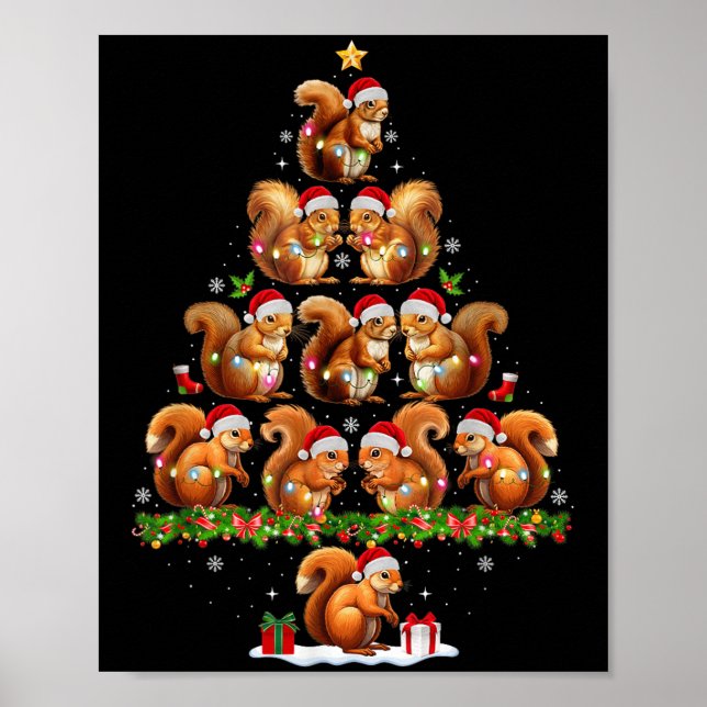 Squirrel Christmas Tree Lights Funny Xmas Family M Poster (Front)