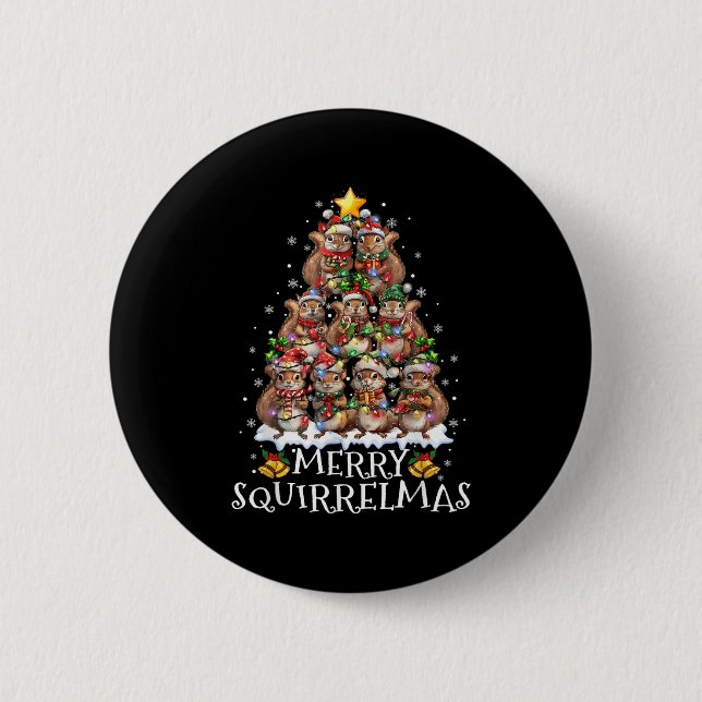 Squirrel Christmas Tree Lights Merry Squirrelmas S 6 Cm Round Badge (Front)