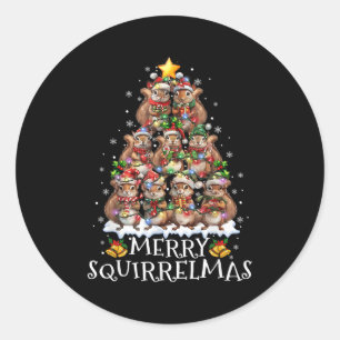 Squirrel Christmas Tree Lights Merry Squirrelmas S Classic Round Sticker