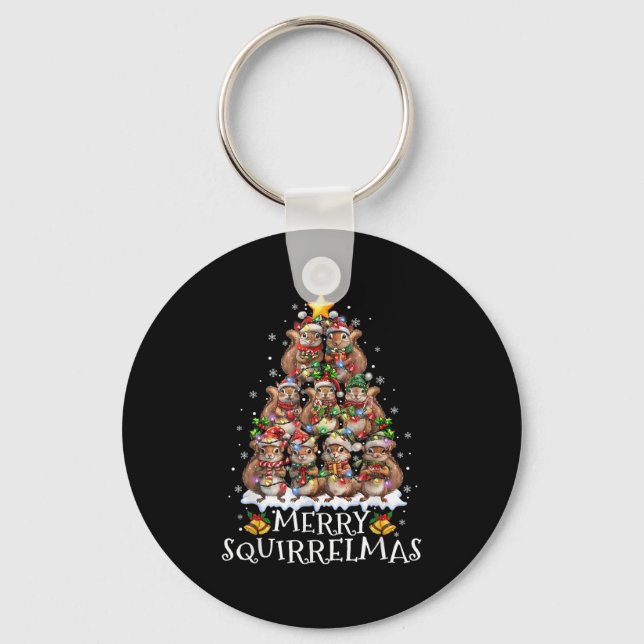 Squirrel Christmas Tree Lights Merry Squirrelmas S Key Ring (Front)