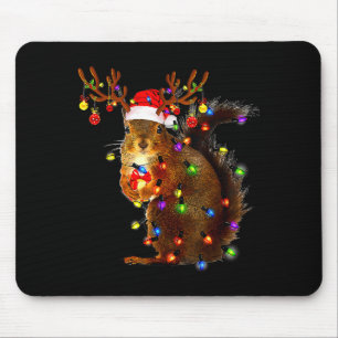 Squirrel Christmas Tree Lights Reindeer Santa Hat  Mouse Pad
