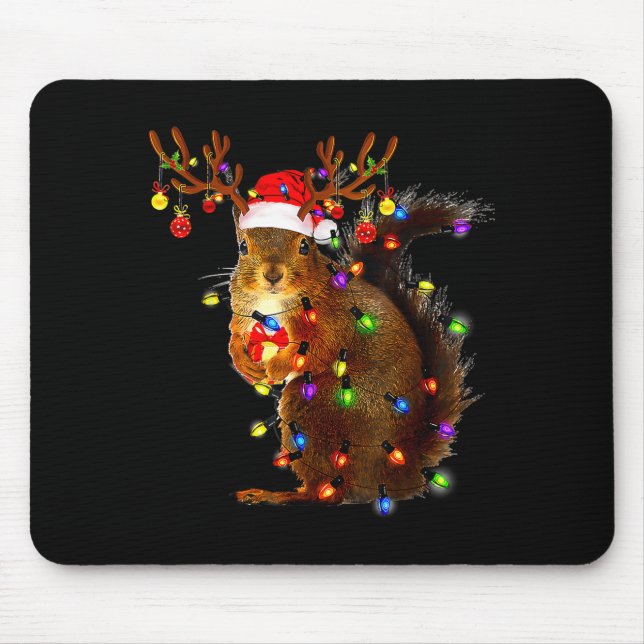 Squirrel Christmas Tree Lights Reindeer Santa Hat  Mouse Pad (Front)