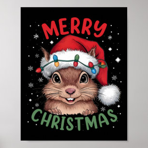 Squirrel Christmas Tree Lights Xmas Sweater Men Wo Poster