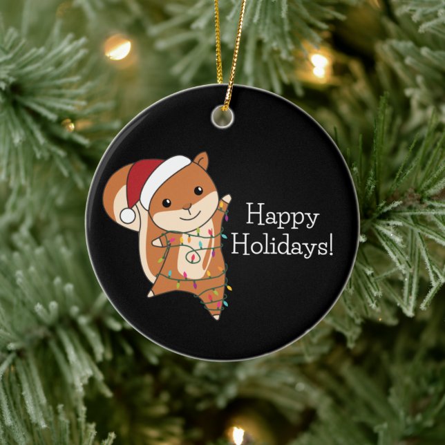 Squirrel Christmas Winter Animals Adult Cloth Face Ceramic Ornament (Tree)