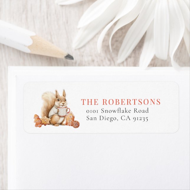 Squirrel Cocoa & Cookies Winter Holiday Address Return Address Label (Insitu)