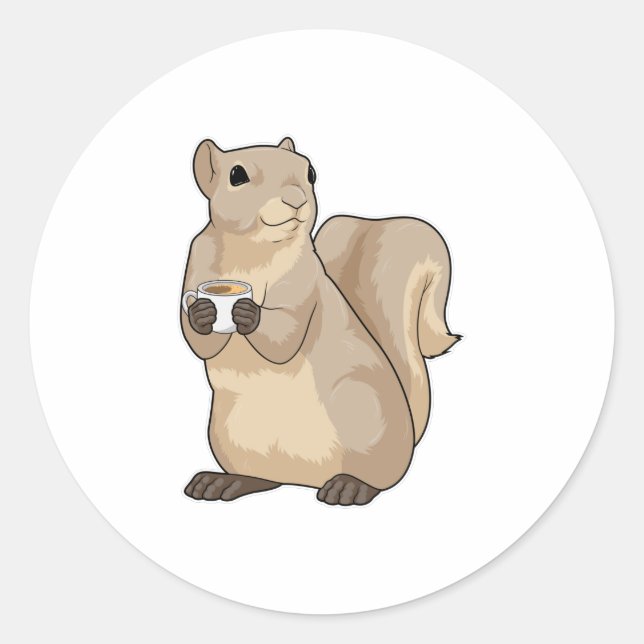 Squirrel Coffee Cup Classic Round Sticker (Front)