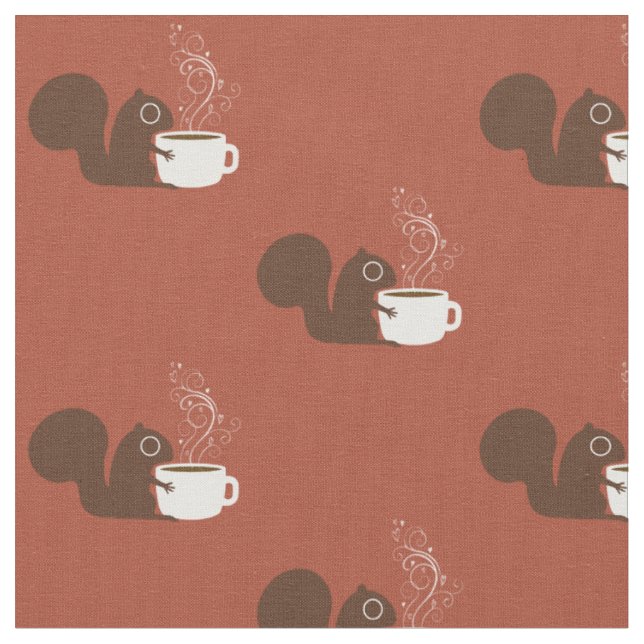 Squirrel Coffee Lover | Fun Animal Lover's Fabric (Close Up)