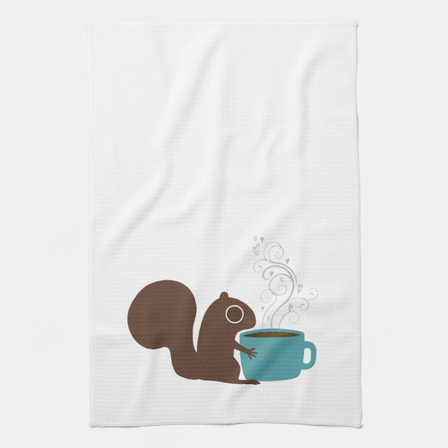 Squirrel Coffee Lover | Fun Animal Lover's Tea Towel (Vertical)